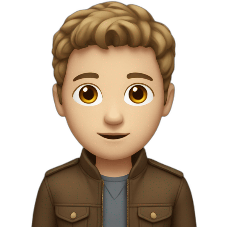 white young boy with middle part brown hair and a brown jacket emoji