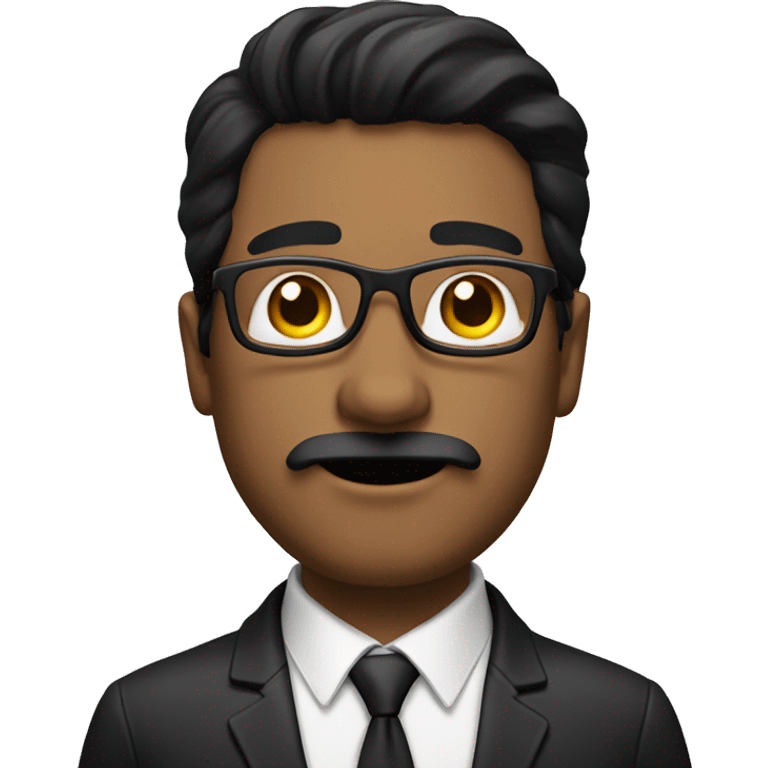 A white man with straight black hair that reaches his shoulders, a black mustache and glasses emoji