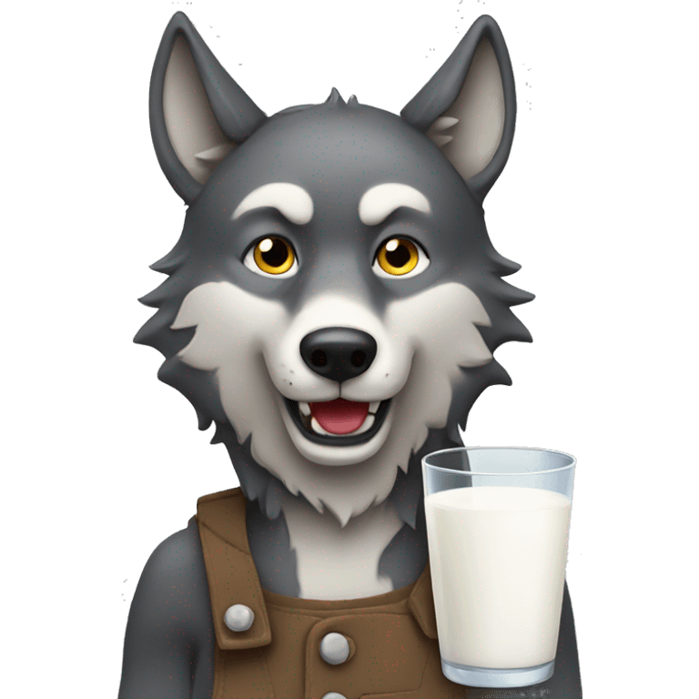 wolf with having glass of milk  emoji