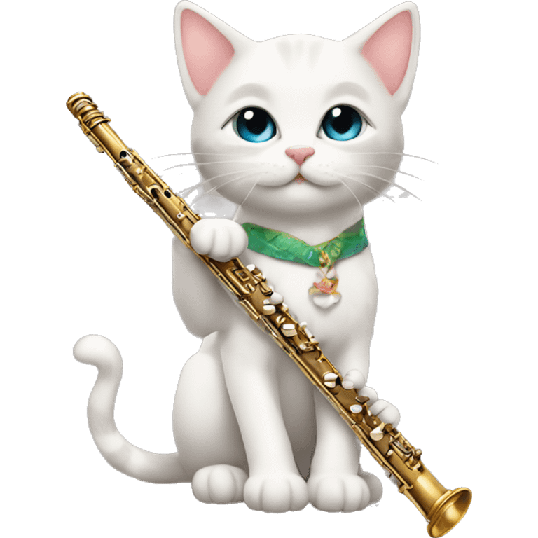 A cute kitten and a flute emoji