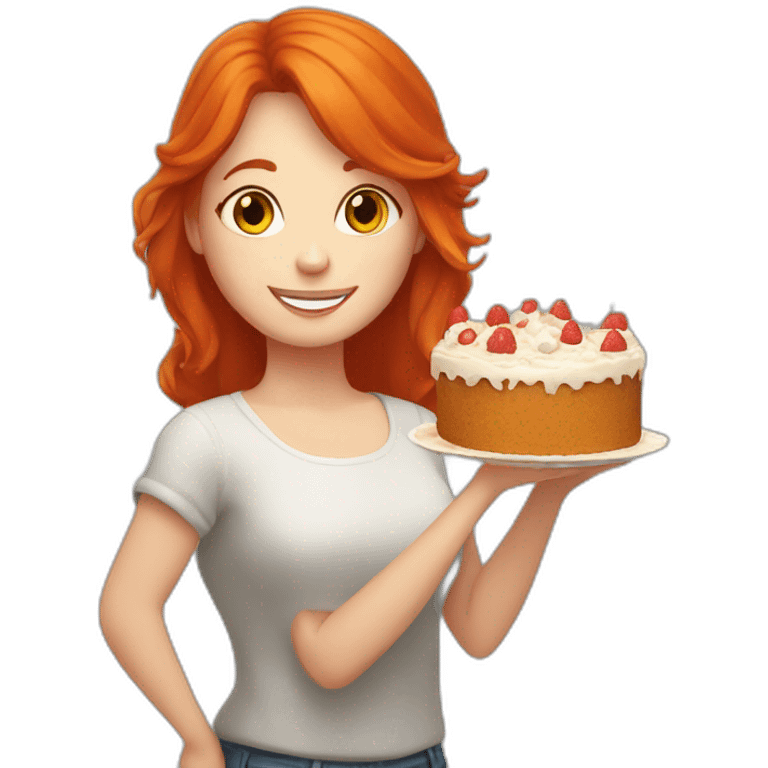 red-haired girl with a cake around the sun emoji