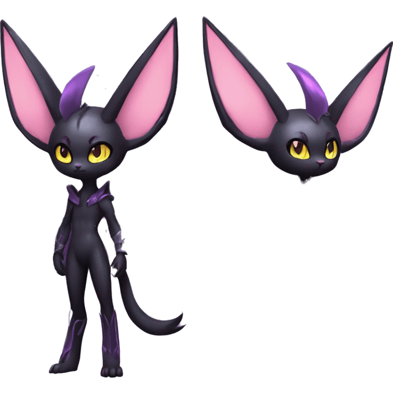 Shiny Cool Punk pastel Black beautiful ethereal fantasy Kawaii Sona Umbreon-Espeon-Litten-Fakemon-cat-animal with edgy bat-wings-ears vtuber model Full Body emoji