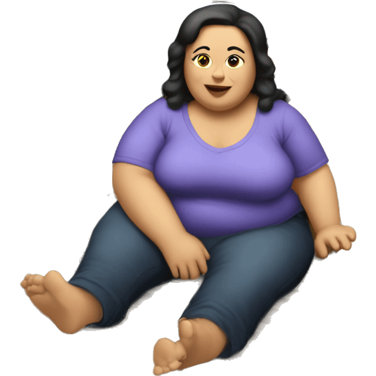 Extremely chubby woman sitting in the truck bed of a 2006 sliverado  emoji