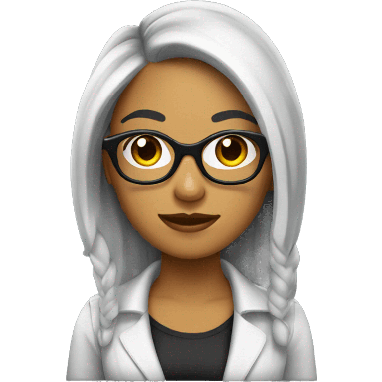 Chica latina con cabello negro lacio largo y gafas emoji