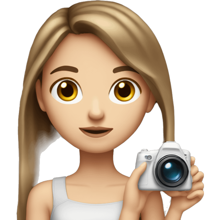 white girl brown hair taking a picture of something in front of her leaning towards my right emoji