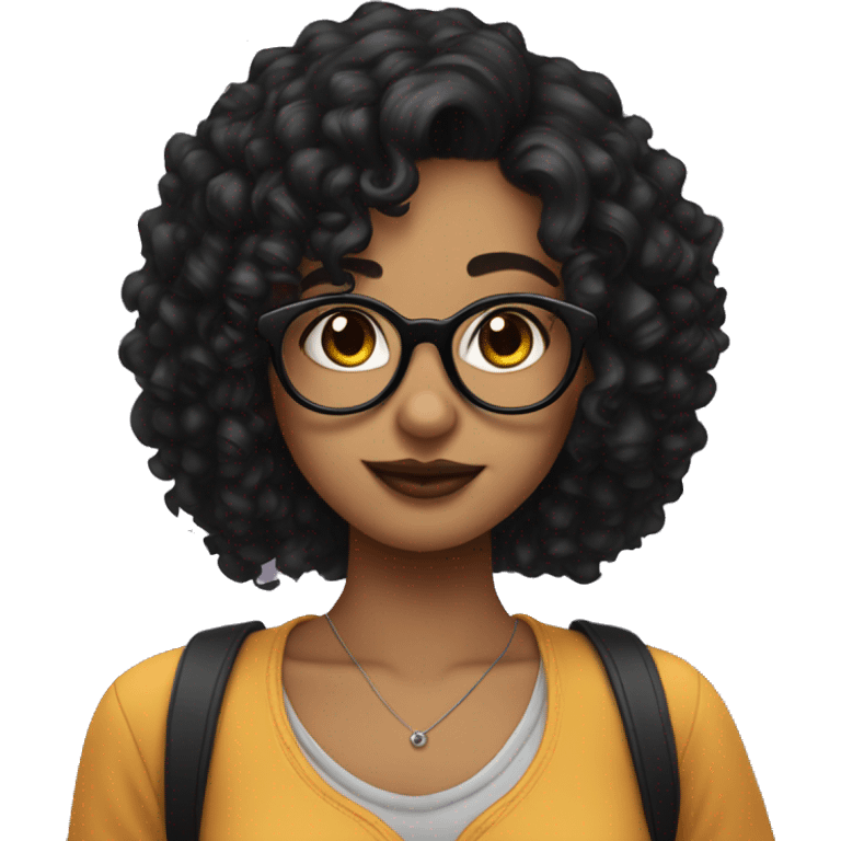 Girl with black curly hair and glasses with lip piercing  emoji