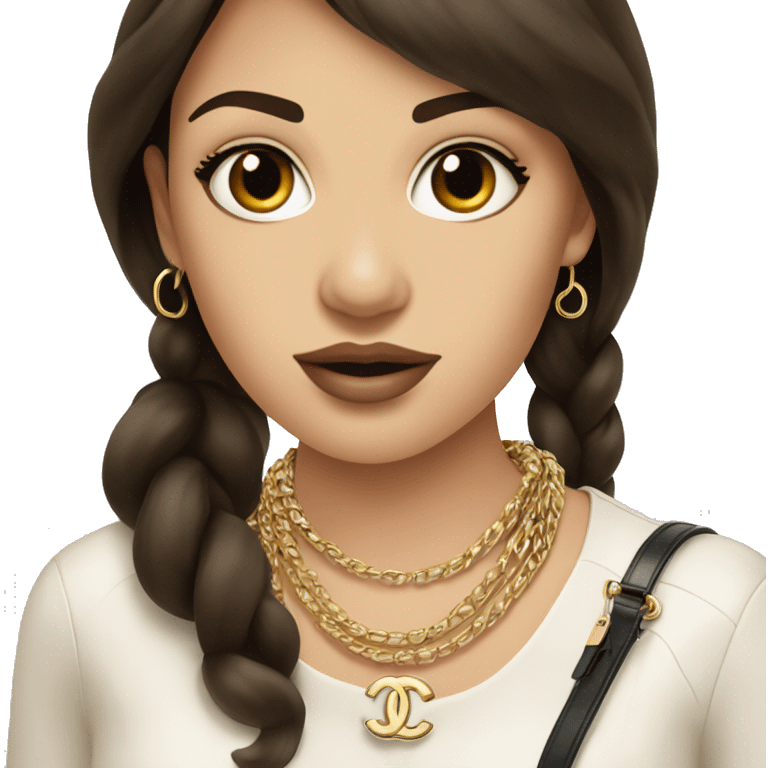 Brunette Chanel girl with birkin bad and Chanel necklace  emoji