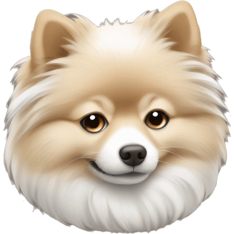 sleeping lying down pomeranian-spitz mix light brown and white with gray ears emoji