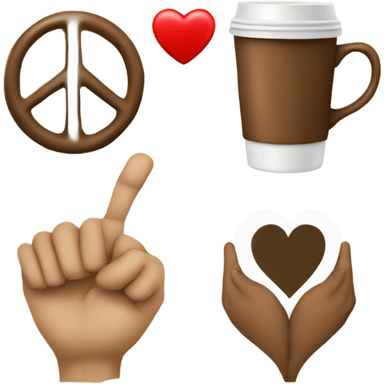 Peace sign, heart, coffee emoji