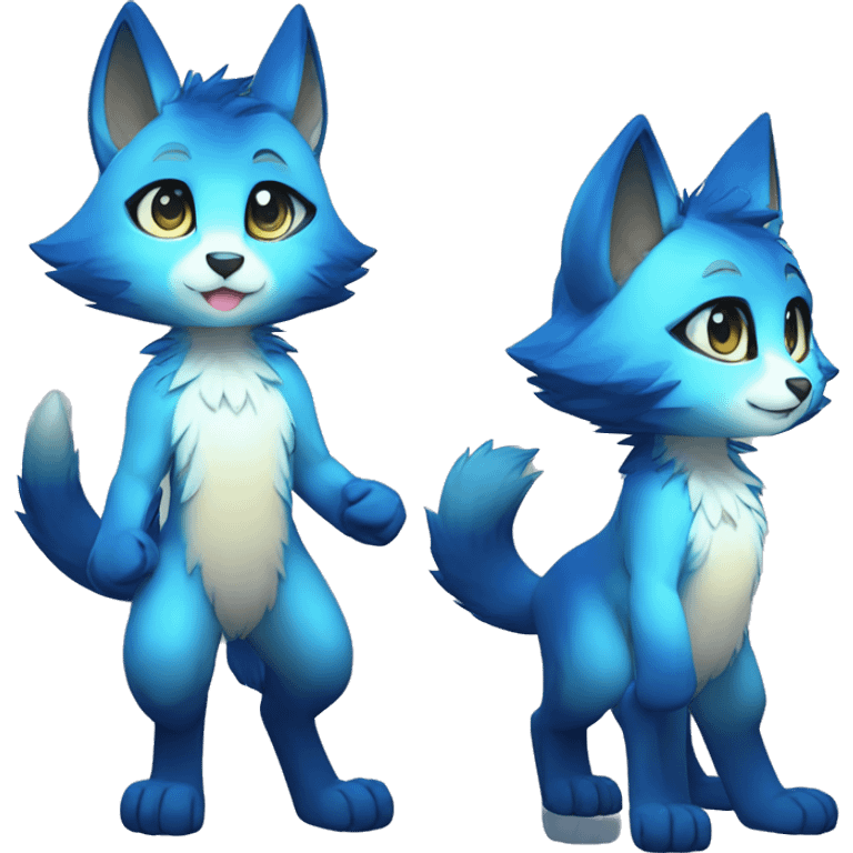 shiny, colorful, blue, gradient, Kemono-style, Chibi, Anthro-Fur-Sona-Fakémon, Full Body emoji