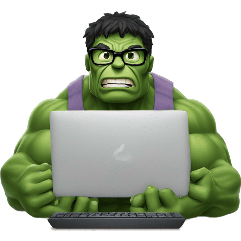 Hulk typing on the computer with glasses on emoji