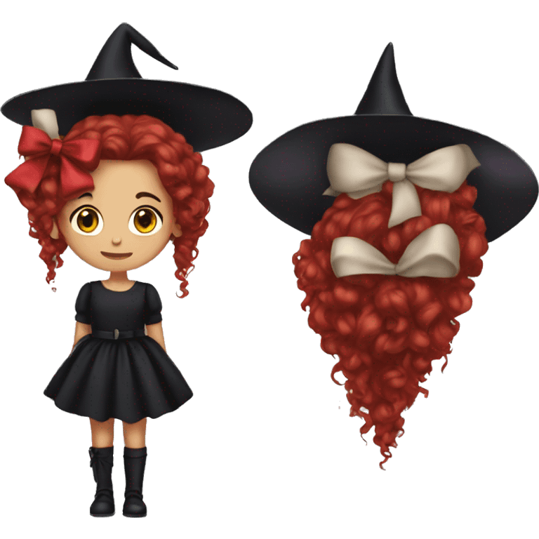 Young witch with black dress and big red hair bow  emoji