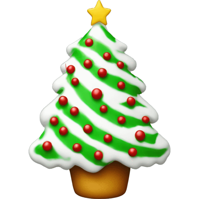 White Christmas tree no stump with drizzled red icing and small green sprinkles  emoji