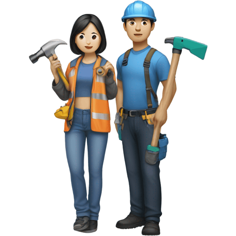 chinese siblings woman and man builders emoji