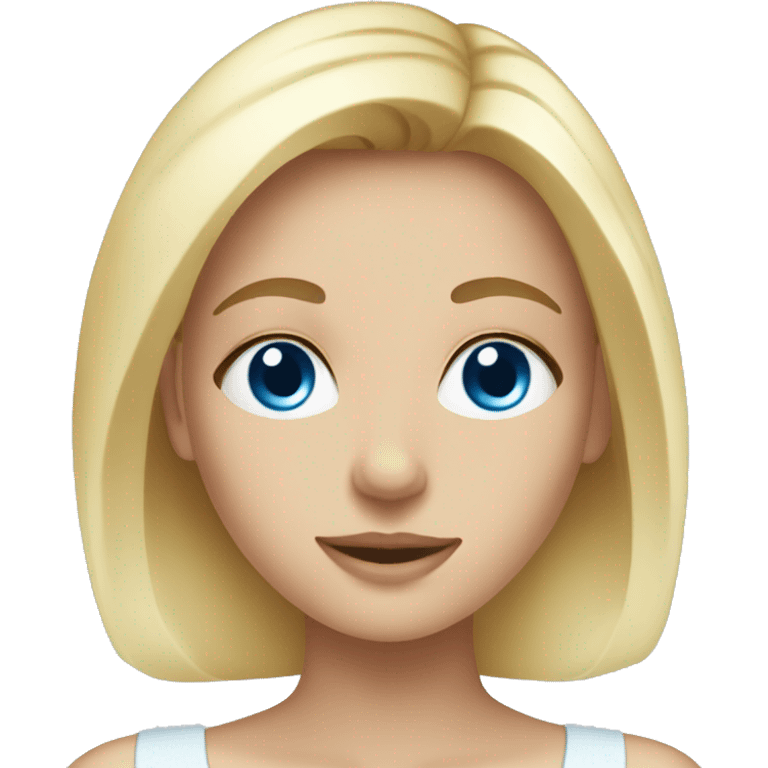 Blonde girl with Blue eyes in bathtobe doing skincare emoji