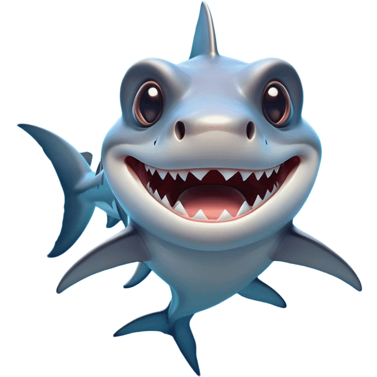 Cinematic Comical Hammerhead Shark Portrait Emoji, Head tilted dramatically with an exaggeratedly shocked expression, featuring its iconic wide-set eyes on a distinct hammer-shaped head, a sleek body with comically expressive fins, and a quirky, animated demeanor, Simplified yet hilariously expressive features, highly detailed, glowing with a slightly sassy oceanic glow, high shine, dramatic yet playful, stylized with an air of cheeky marine mischief, soft glowing outline, capturing the essence of a meme-worthy hammerhead that looks ready to side-eye its way into viral fame! emoji