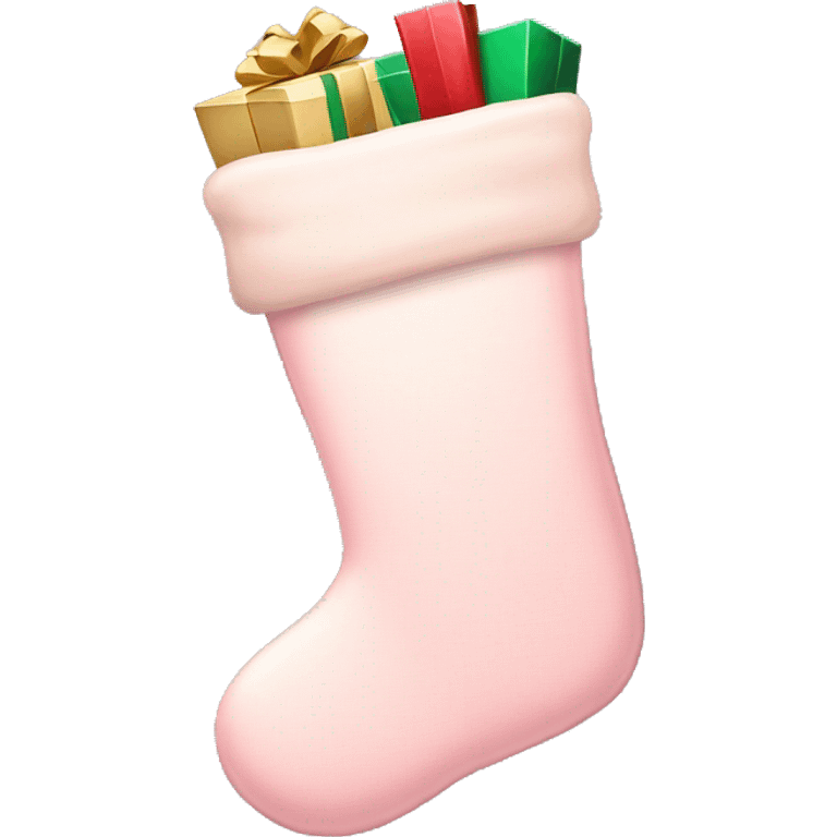 Light pink christmas stocking with beige presents inside emoji