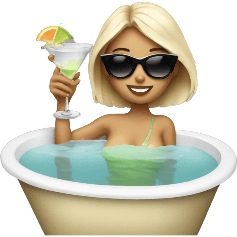 girl in bath drinking martini with sunglasses emoji