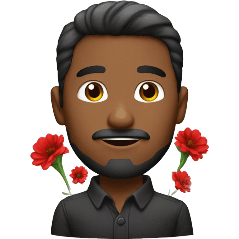 hombre castaño dando flores rojas  emoji