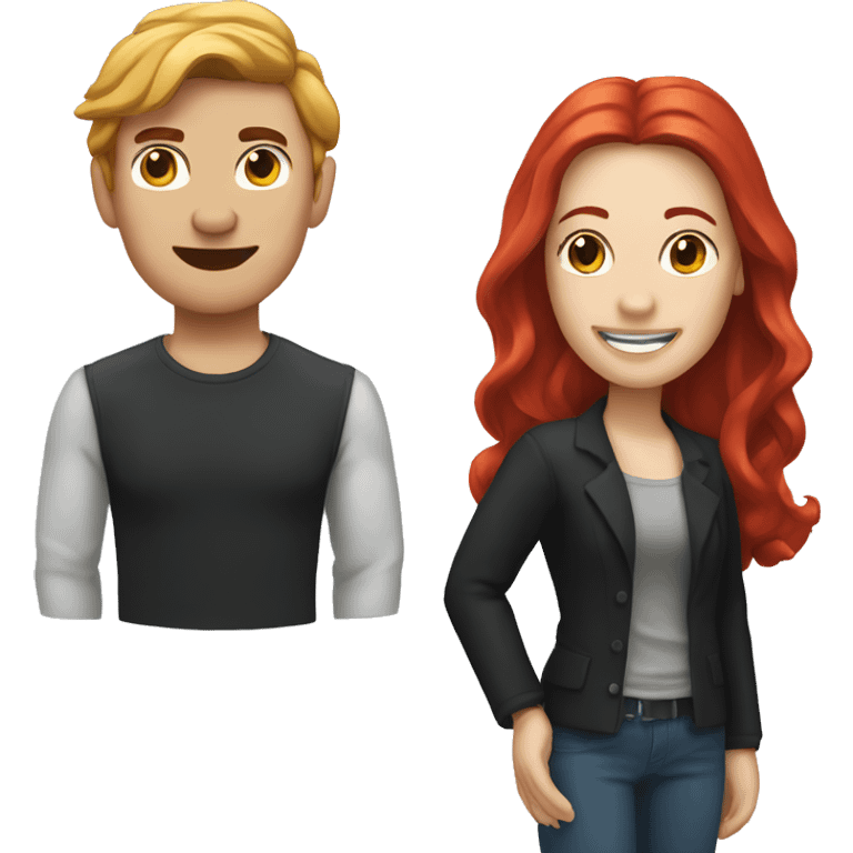 a gay man with short dark black hair and a white woman with long red hair emoji