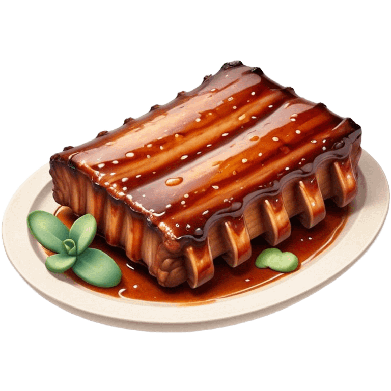 Cinematic Realistic Barbeque Ribs Dish Emoji, depicted as succulent, slow-cooked ribs with a sticky smoky glaze rendered with rich textures and dynamic, appetizing lighting. emoji