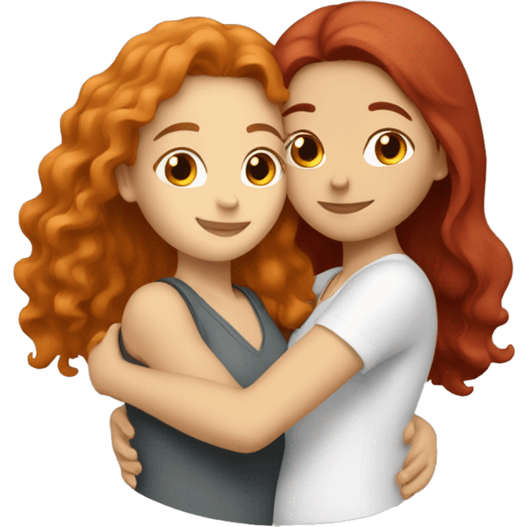 Two white females hugging each other one with red hair and the other with brown hair both white females  emoji