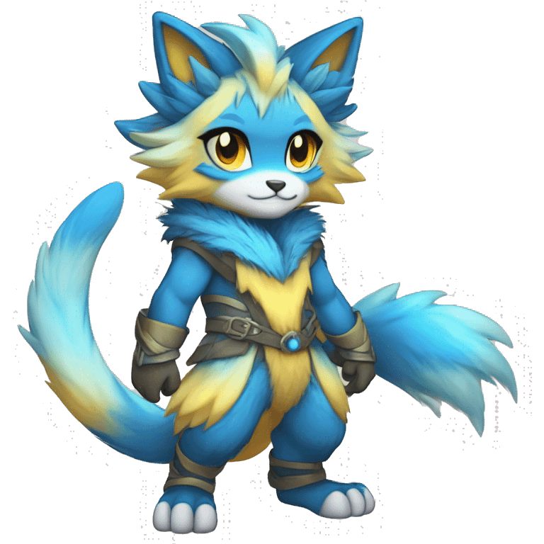 Anthro-Edgy-Cool-Blue-Yellow-Beige-Orange-Contrast-Colors-Fantasy-Fur-Sona-Chibi-Shiny-Fakémon-Hybrid full body emoji