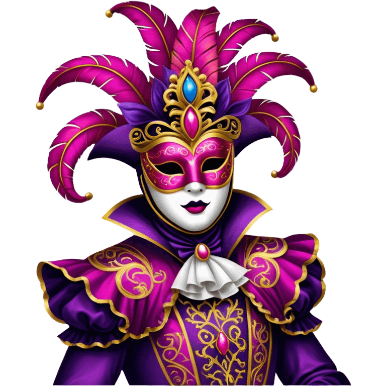 Venice Carnival performer – Cinematic Realistic Venice Carnival Performer, depicted in an opulent, elaborately masked costume with rich textures, vibrant colors, and dramatic, soft lighting, set against the historic backdrop of Venetian canals, capturing the mystery and extravagance of the carnival. emoji