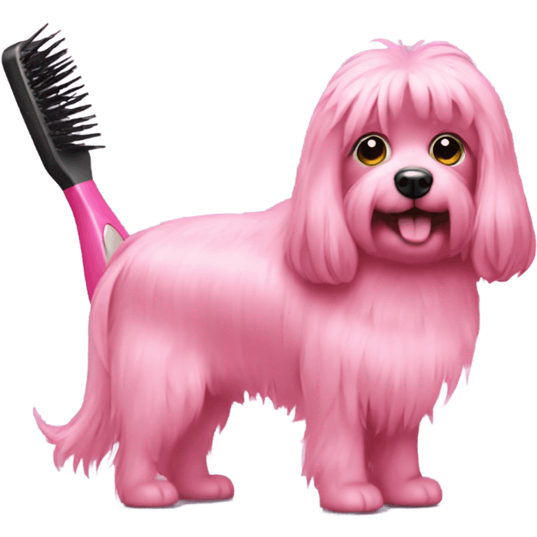 pink hairbrush brushing a dog emoji