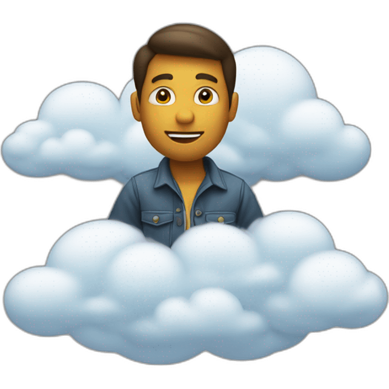 person with his hands on his hips riding a cloud (behind angle) emoji