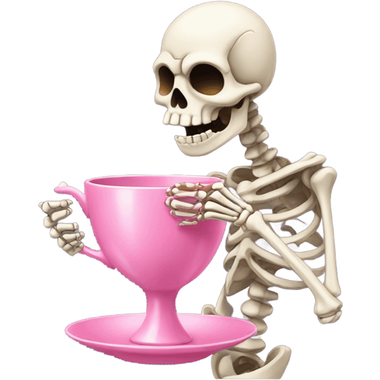 Skeleton sipping tea from a pink teacup  emoji