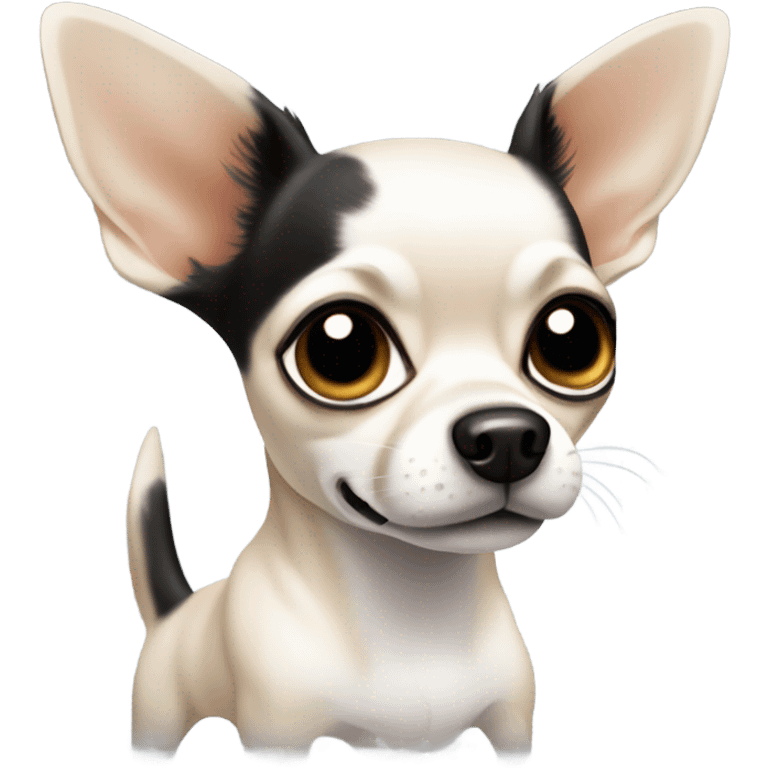 White bidy chihuahua with black ears and tan around eyes emoji