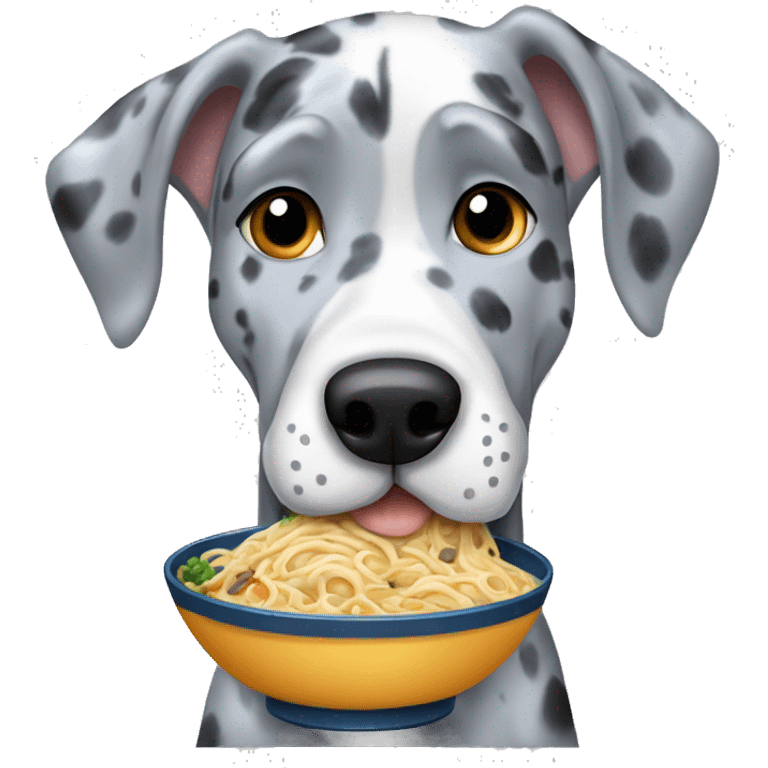 Blue Merle Great Dane eating ramen  emoji