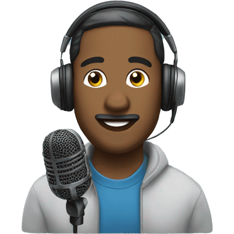 Man giving a podcast with a headphone and a mic emoji