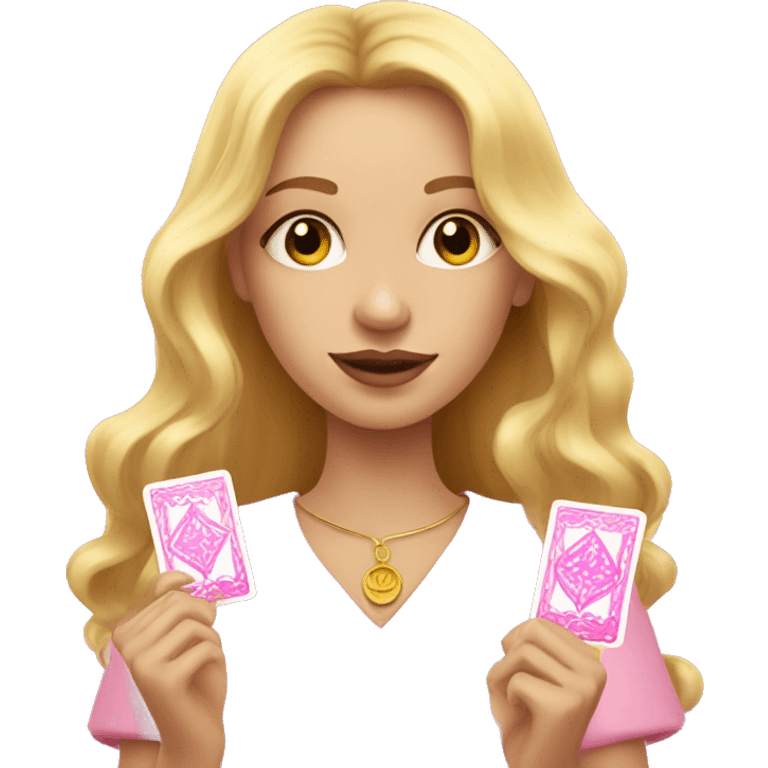 Blonde girl with pink pink tarot gold cards emoji