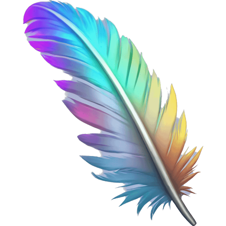 holographic feather with glowing tips and a soft gradient emoji