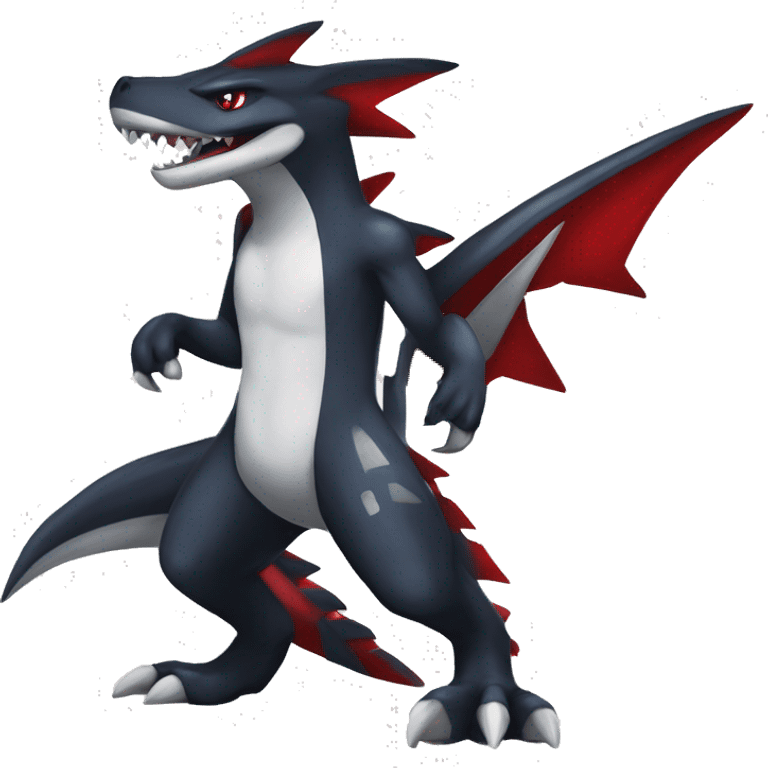 Black Cool Edgy Anthro Sharpedo-Sergal-Garchomp-Fakémon  with White and Red Edgy markings emoji