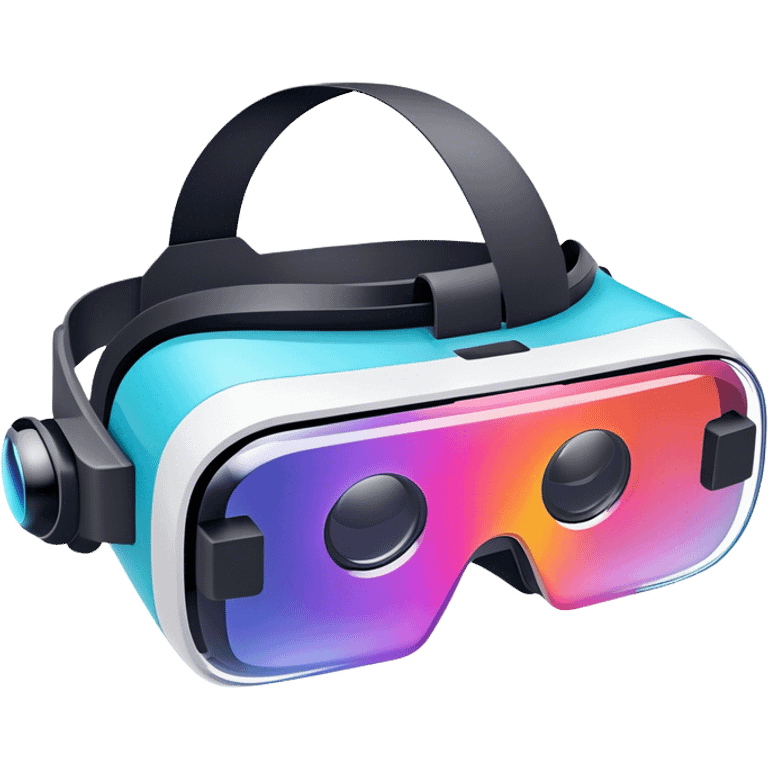 Show a VR headset or AR glasses, symbolizing the immersive experience. Include virtual objects or a 3D scene floating in the air in front of the headset. Use modern, tech-inspired colors. Do not include any emojis or smiley faces. Make the background transparent. emoji