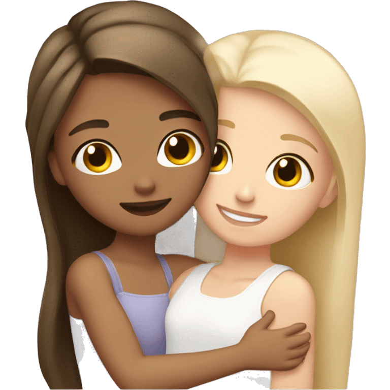 One brunette girl and one blonde girl white skin tone hugging emoji