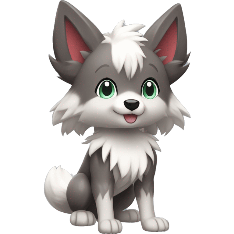 Kawaii Cool Chibi Poochyena-Rocruff-Lycanroc-Pokémon Full Body Detailed High Quality emoji