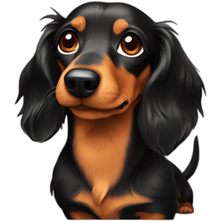 Dachshund black fire long-haired emoji