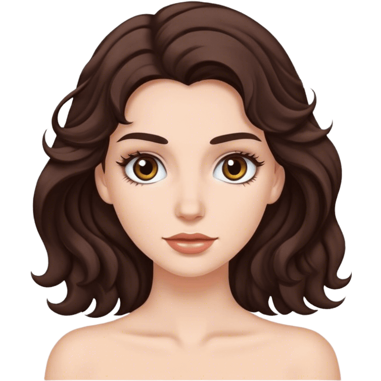 white female with wavy dark brown hair and long eyelashes  emoji