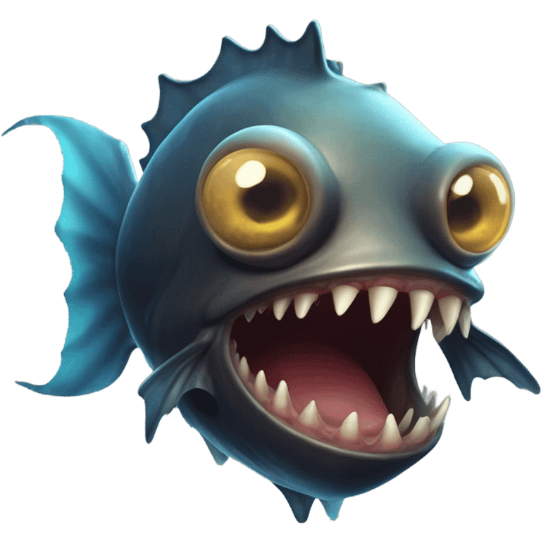 Anglerfish with a glowing lure hanging from its forehead, sharp teeth, and big eyes. emoji