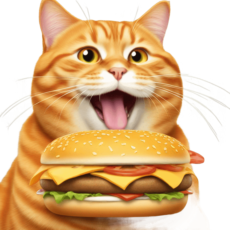 Fat orange cat eating cheeseburgers  emoji