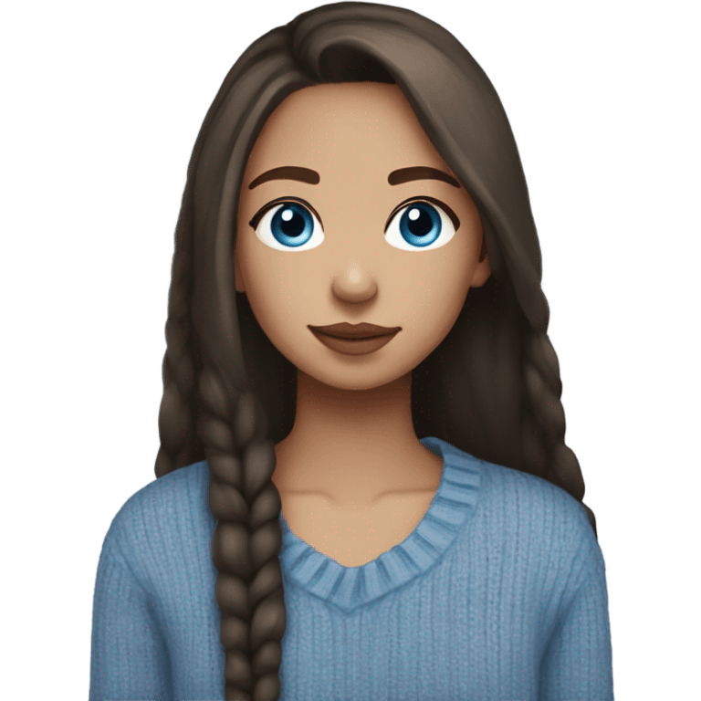 light skin, dark brown hair, blue eyes, long straight hair, girl wearing aesthetic sweater, goasses  emoji