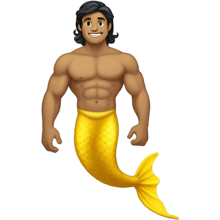 Tan muscular merman with yellow mermaid tail and dark hair emoji