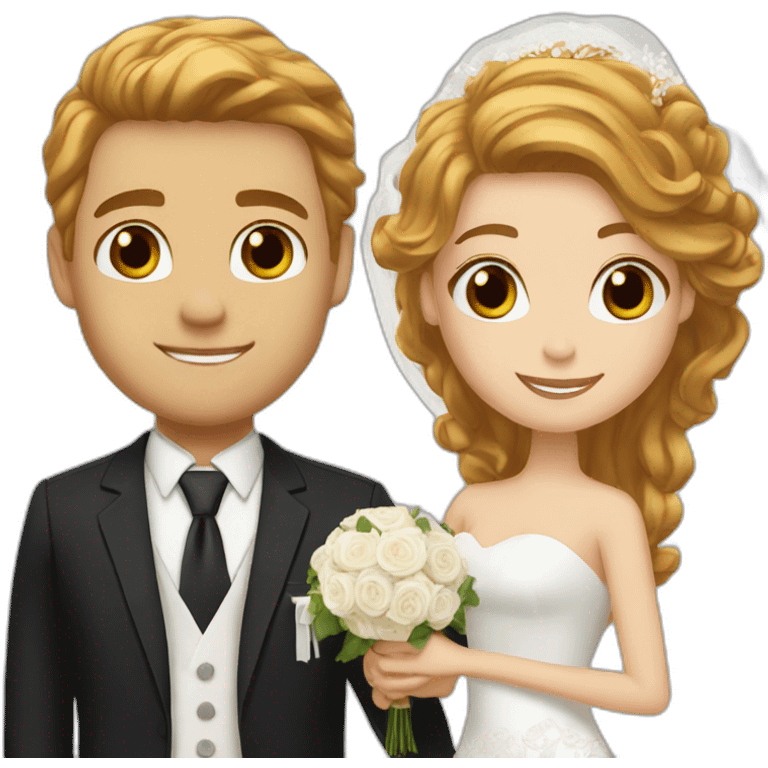 Bride blonde hair brown eyes and husband red hair brown eyes emoji