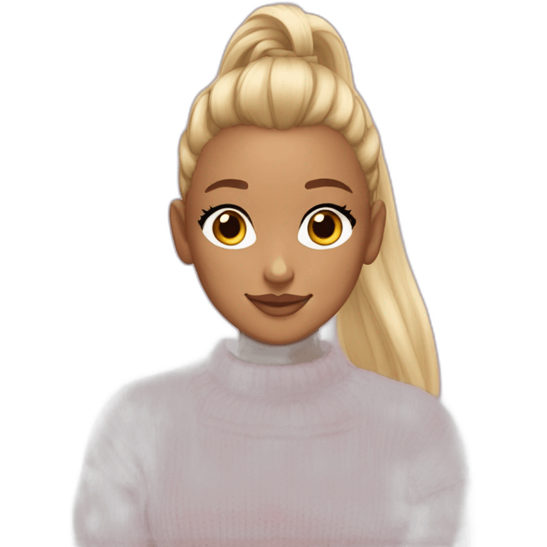 ariana grande with a blond ponytail , wearing a pink sweater emoji