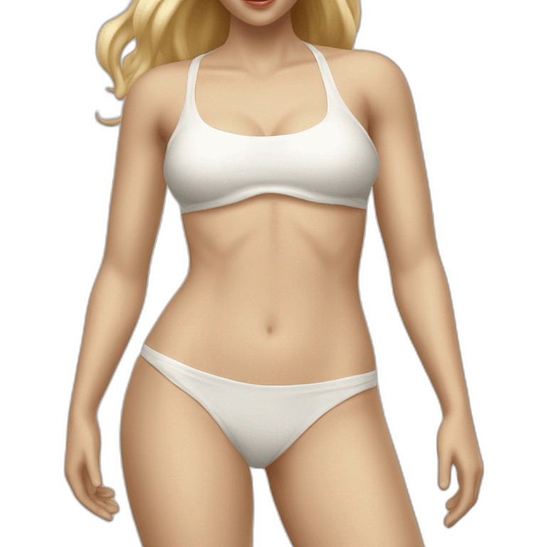 hyperrealist caucasian long blonde woman white bikini full body emoji