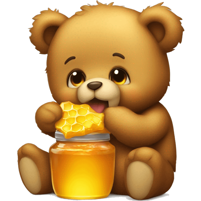 A cute teddy bear eating honey emoji